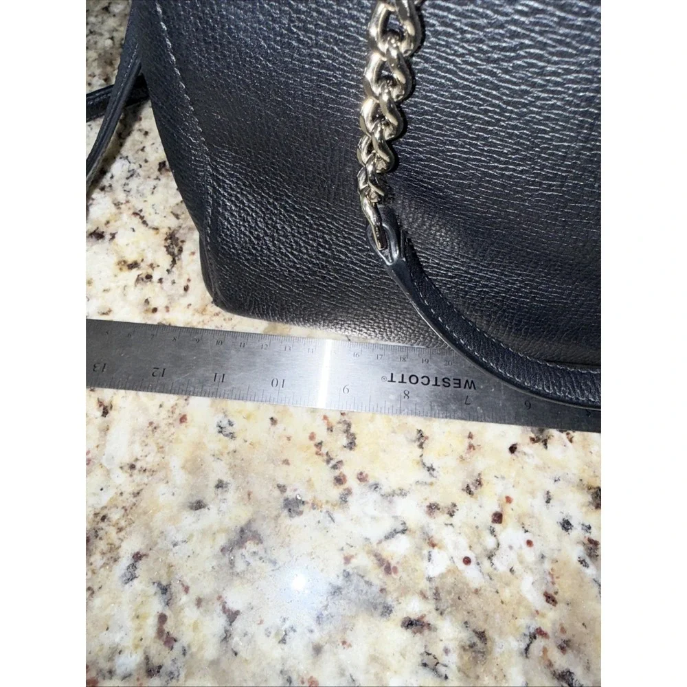 Kate Spade Black Pebbled Leather Silver Chain Handle‎ Satchel Crossbody Bag